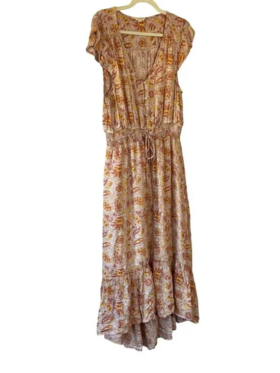 Lucky Brand Floral Flutter Sleeve High Low Maxi Dress Size Large - Picture 5 of 14